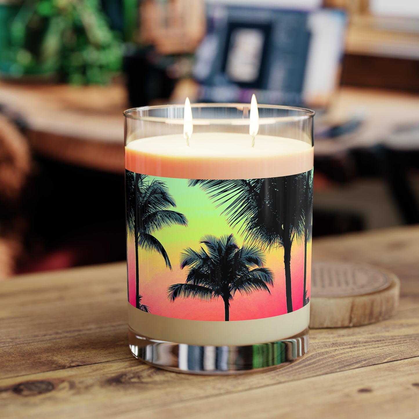 Palm Glow Sangria Scented Candle - 11oz Full Glass, Tropical Decor