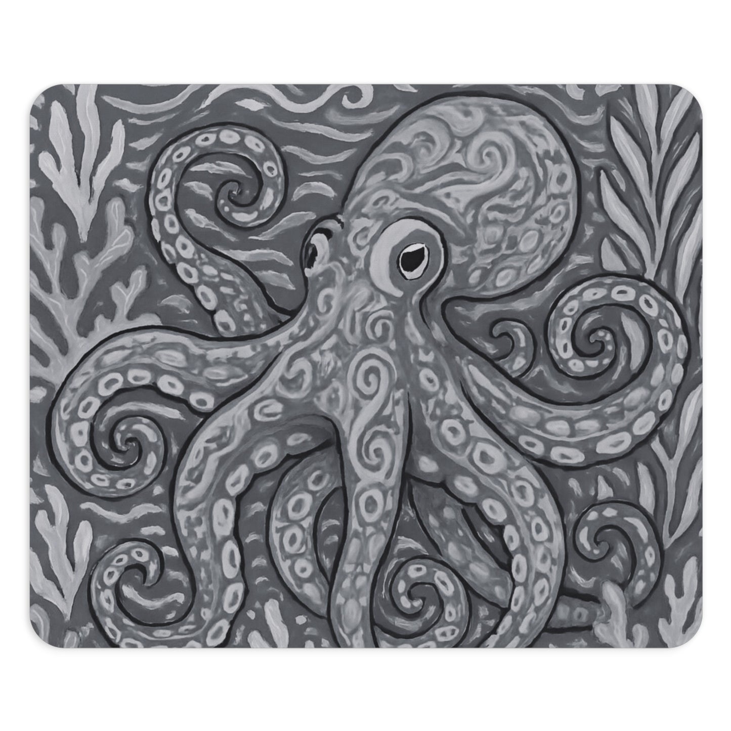 Tropical Mouse Pad, 2 Shapes - Beach Vibes for Home Office & Gamer / Octopus Kraken Joe, Noir