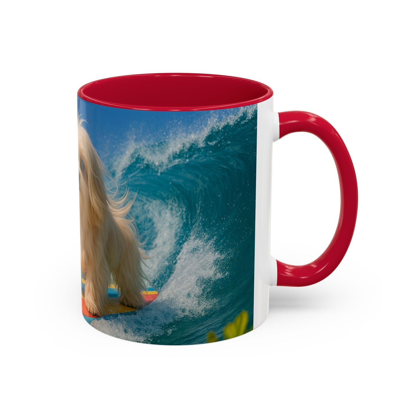 Vibrant Beach Coffee Mug - 11oz & 15oz / Puppy Ariel the Dog Surfer