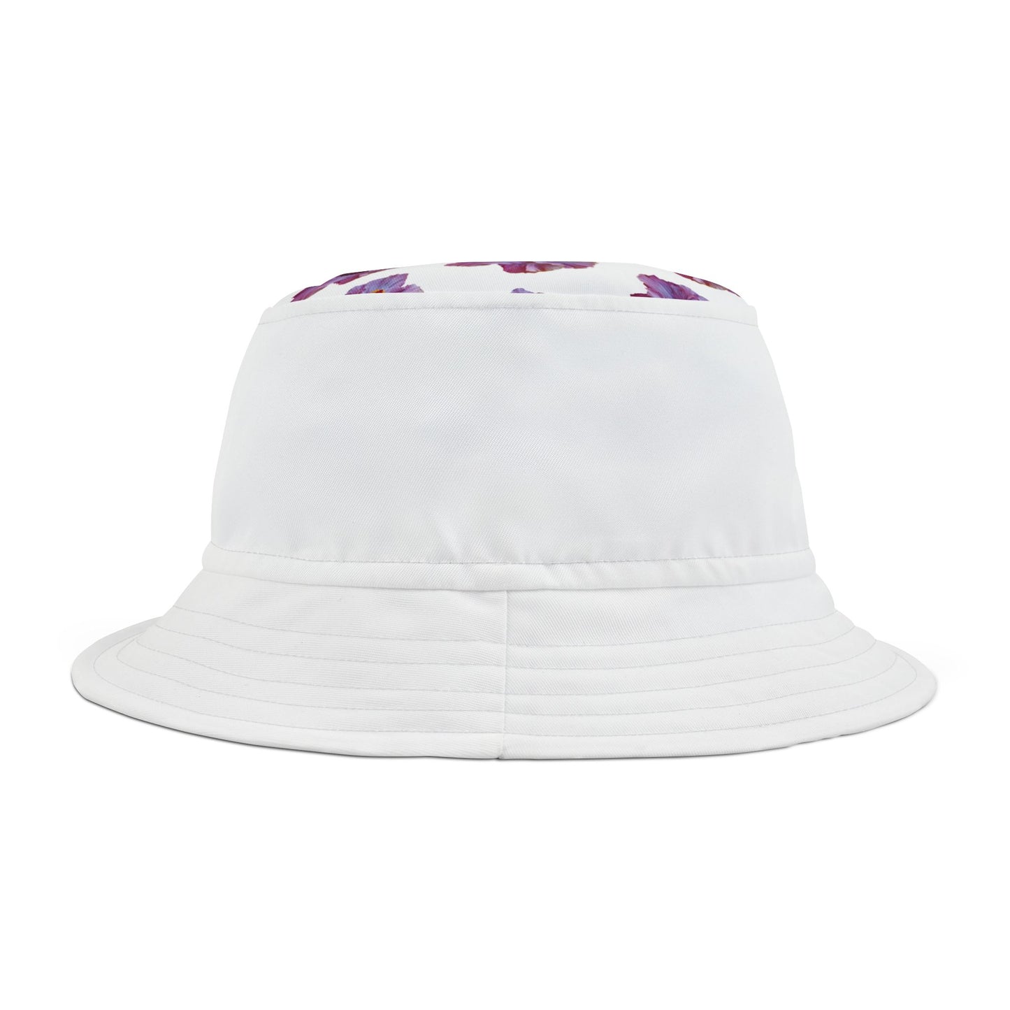 Tropical Polyester Bucket Hat, 2 Sizes - Purple Hibiscus/White