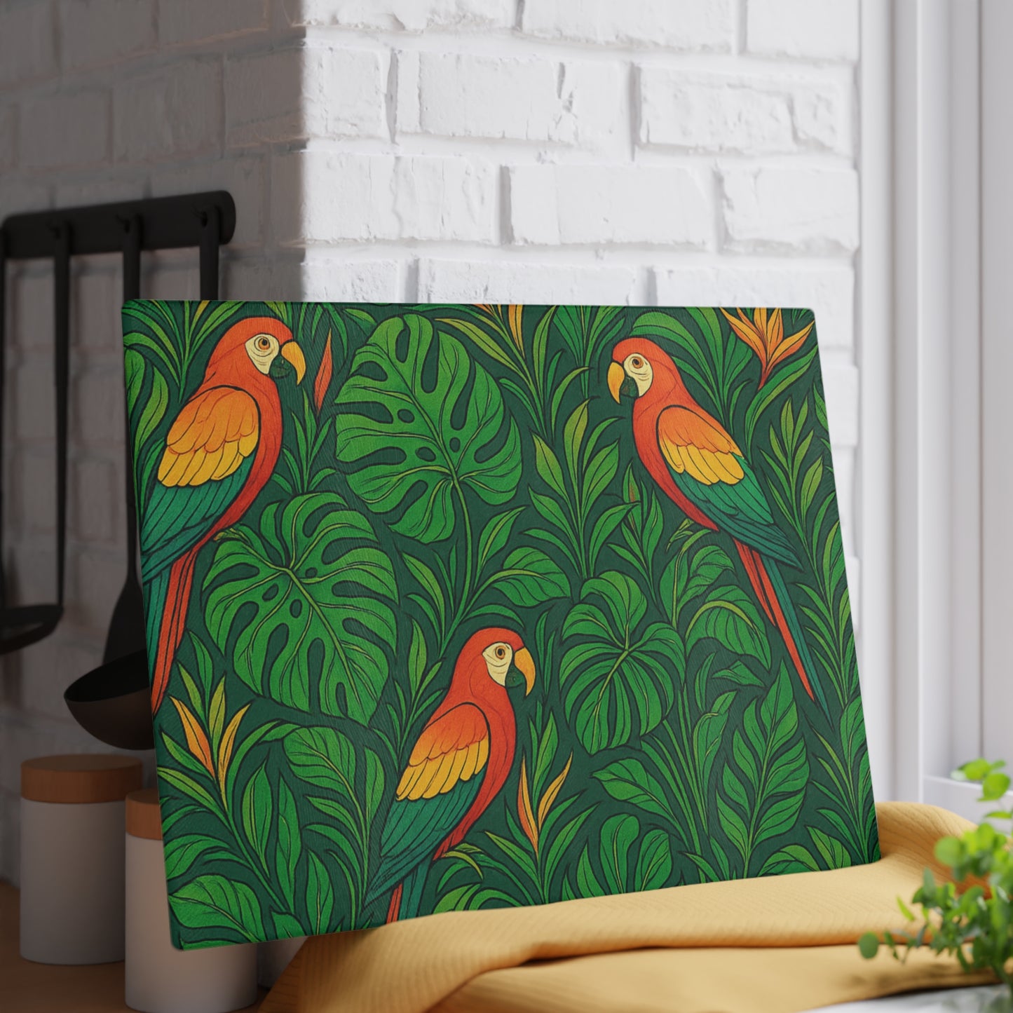 Glass Cutting Board, 2 sizes - Parrot Family