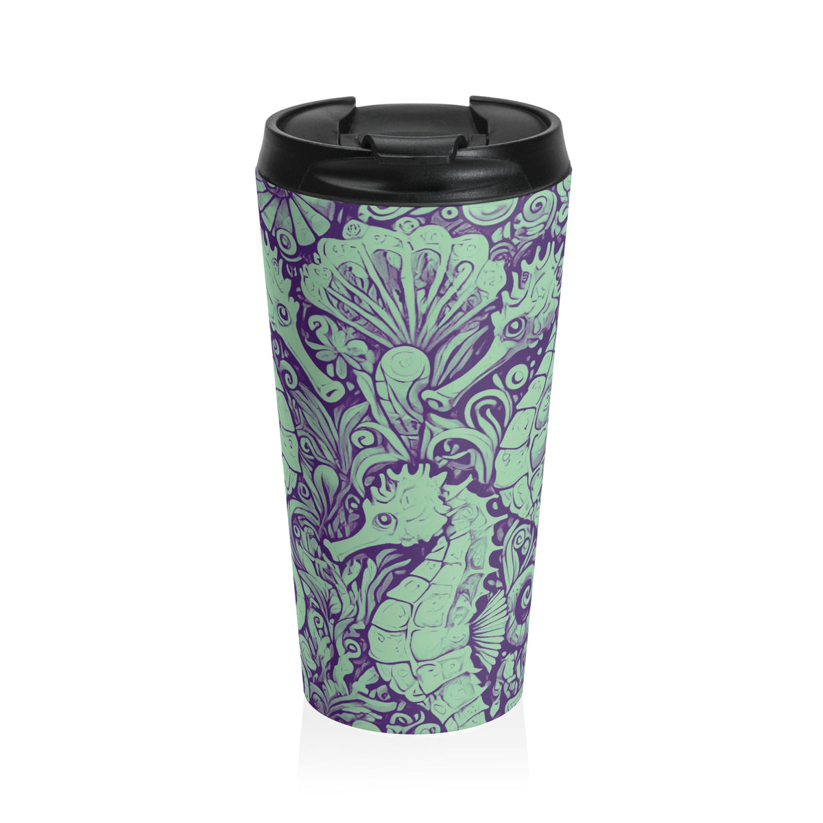 15 oz. Stainless Steel Travel Mug / Seahorse Trio, Mint Green