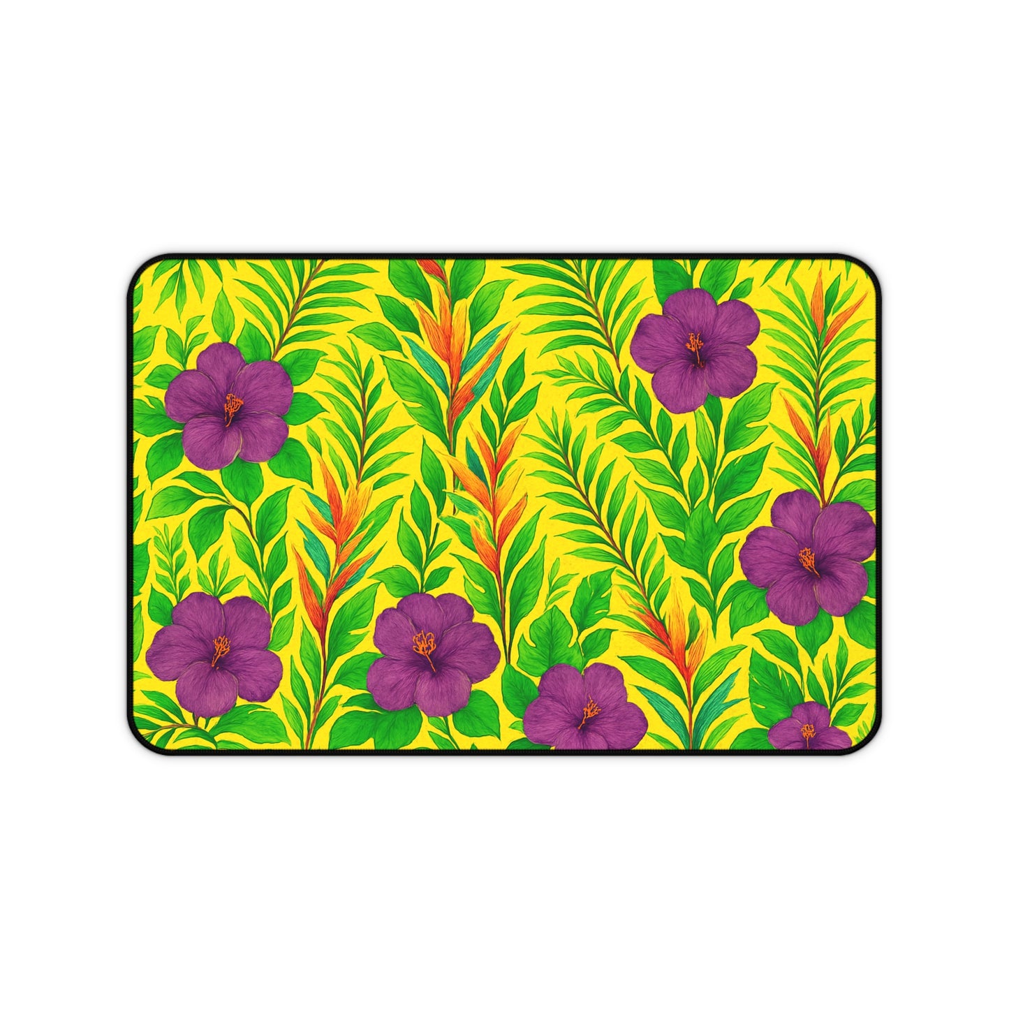 Tropical Mouse Pad/Desk Mat, 3 Sizes - Bright Botanical Design, Perfect for Home Office / Midnight Flower Yellow