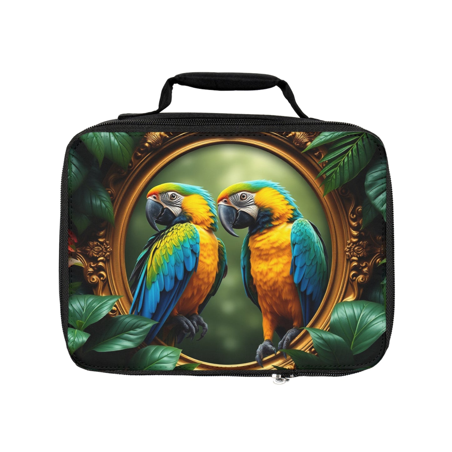 Framed Amazon Parrots Lunch Bag - Eco-Friendly Insulated Tote, Adult and Child Lunchbox / Perfect for Picnics, Beach Outings