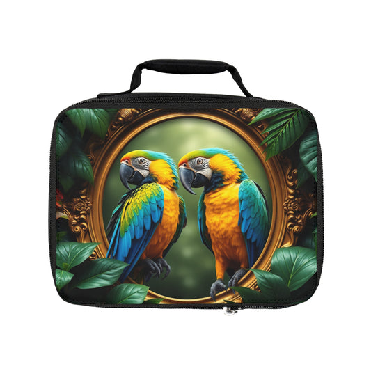 Framed Amazon Parrots Lunch Bag - Eco-Friendly Insulated Tote, Adult and Child Lunchbox / Perfect for Picnics, Beach Outings