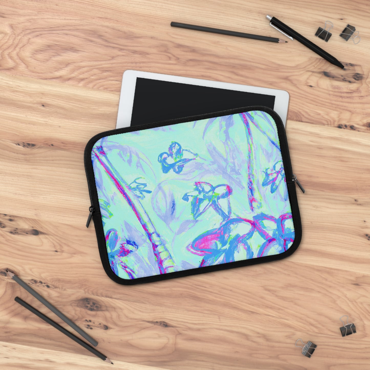 Tropical Laptop Sleeve, 5 Sizes - Perfect for Beach Lovers & Students / Tropical Doodles, Blue