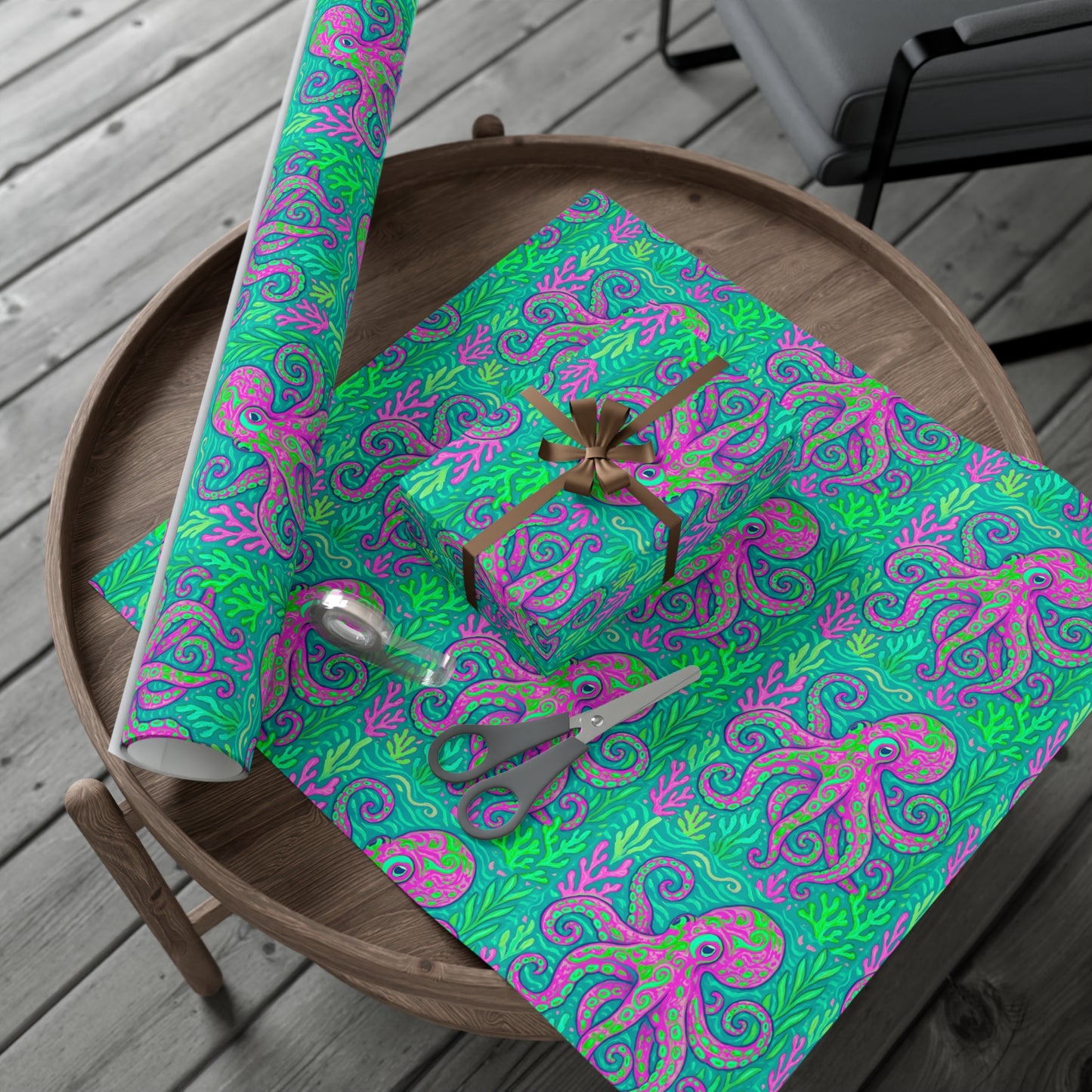 Wrapping Paper - Tropical Gift Wrap for All Occasions / 3 Sizes, 2 Finishes / Octopus Kraken Joe, Purple