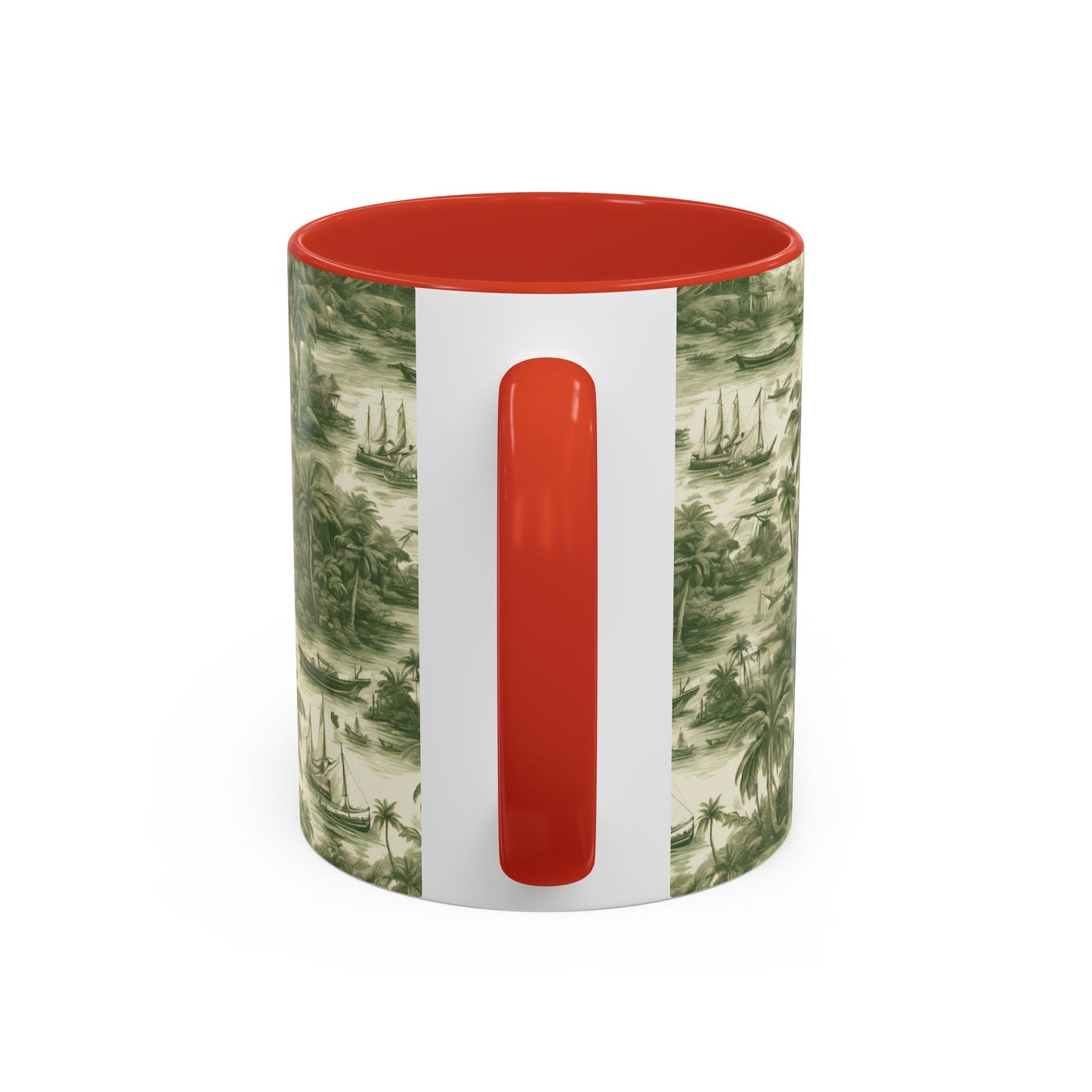 Accent Coffee Mug (11, 15oz), 8 Colors - Tropical Toile #1, evergreen