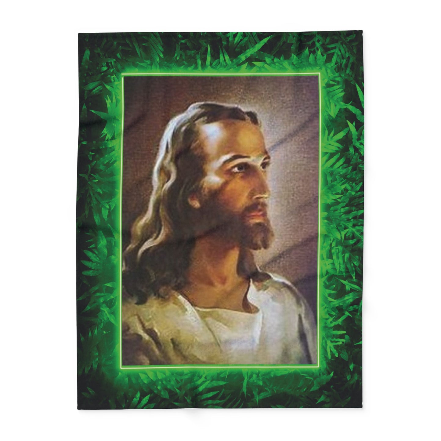 Head of Christ Religious Fleece Blanket - Colorful Tropical Glow Design