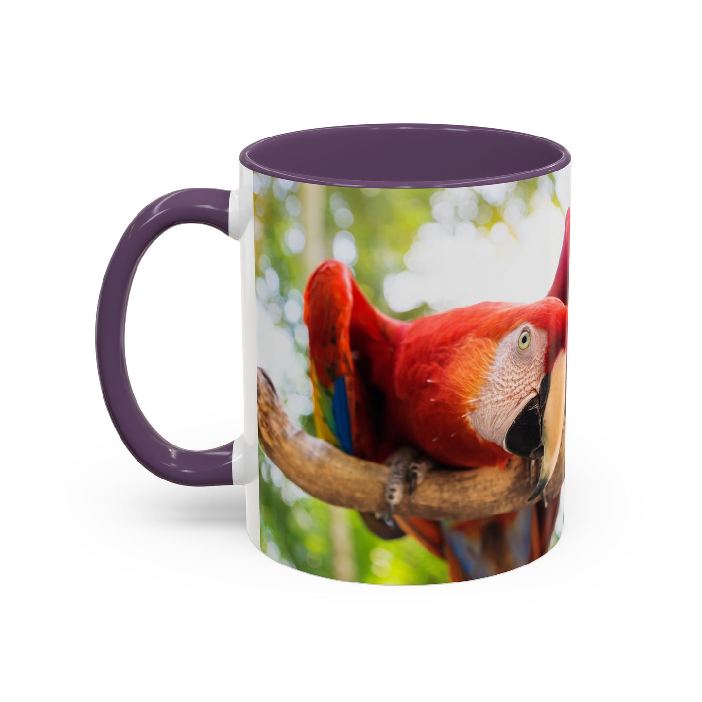 Accent Coffee Mug (11, 15oz), "I Run on Caffeine and Drama!" Parrot / Various Colors