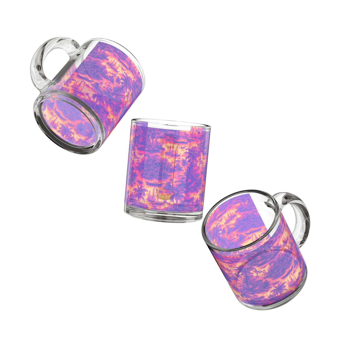 Tropical Glass Mug - 10oz Coffee Cup / Crazy Cool Tropical Toile