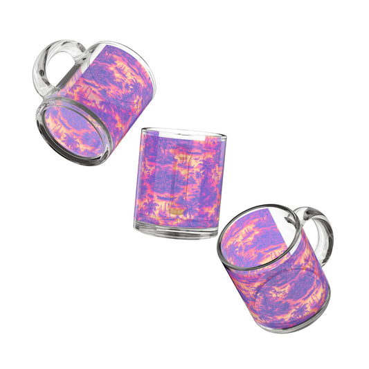 Tropical Glass Mug - 10oz Coffee Cup / Crazy Cool Tropical Toile