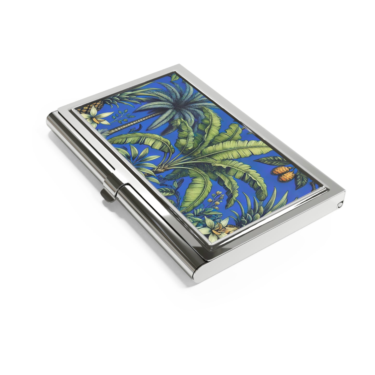 Business Card Holder/Case - Palms and Tropical Fruit, Blue