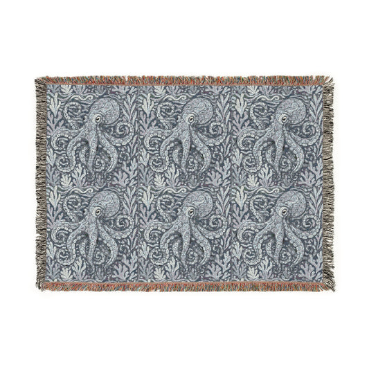 Cozy Grey Octopus Woven Blanket, 3 Sizes - Nautical Home Decor for Relaxation & Celebrations