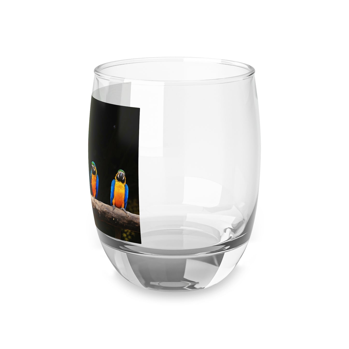 Whiskey Glass, Four Tropical Parrots