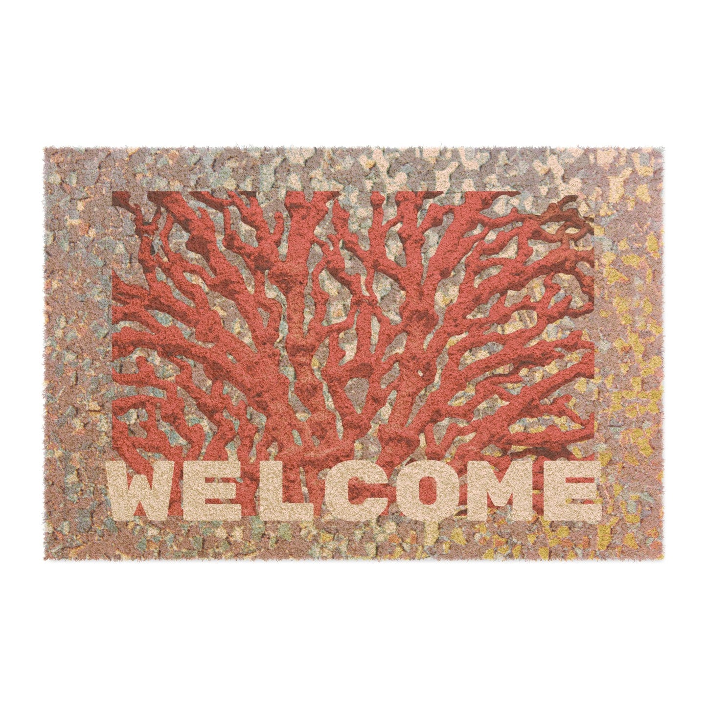 Tropical Ocean Door Mat - Vibrant Coconut Fiber Entrance Mat / Coastal Red Coral Reef