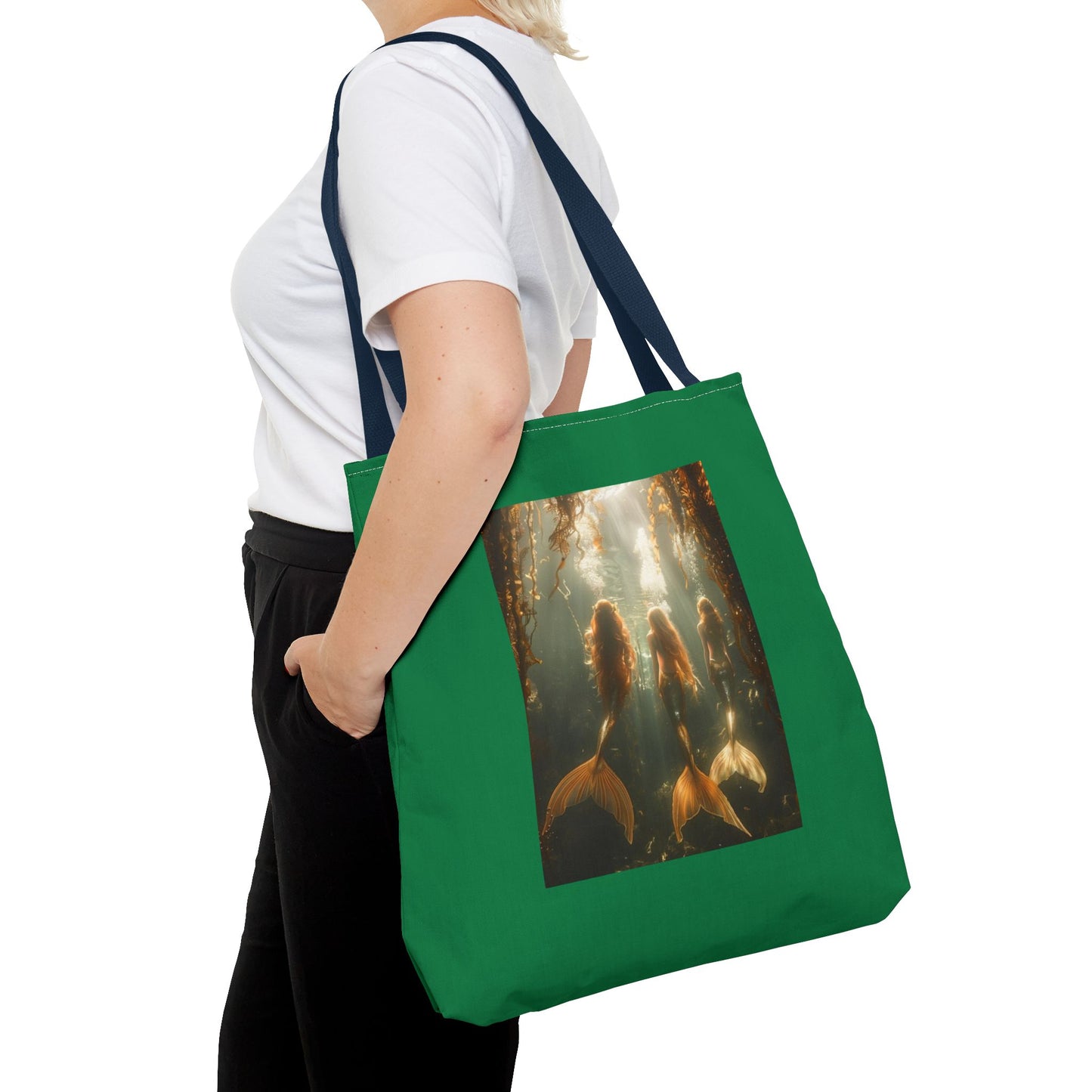 Three Mermaid Sisters, Dark Green Tote Bag - 3 Sizes