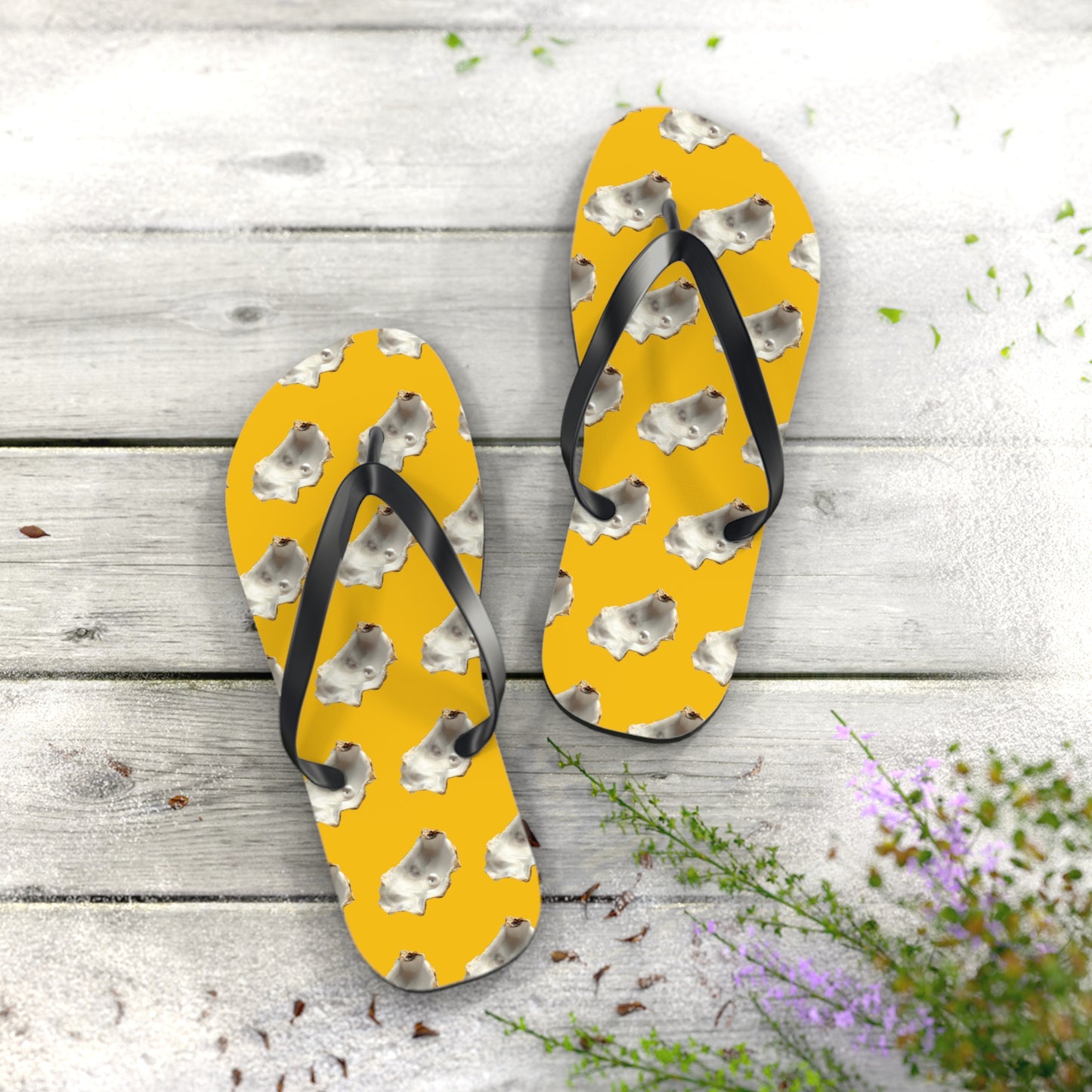 Flip Flops - White Pearl Oyster, yellow