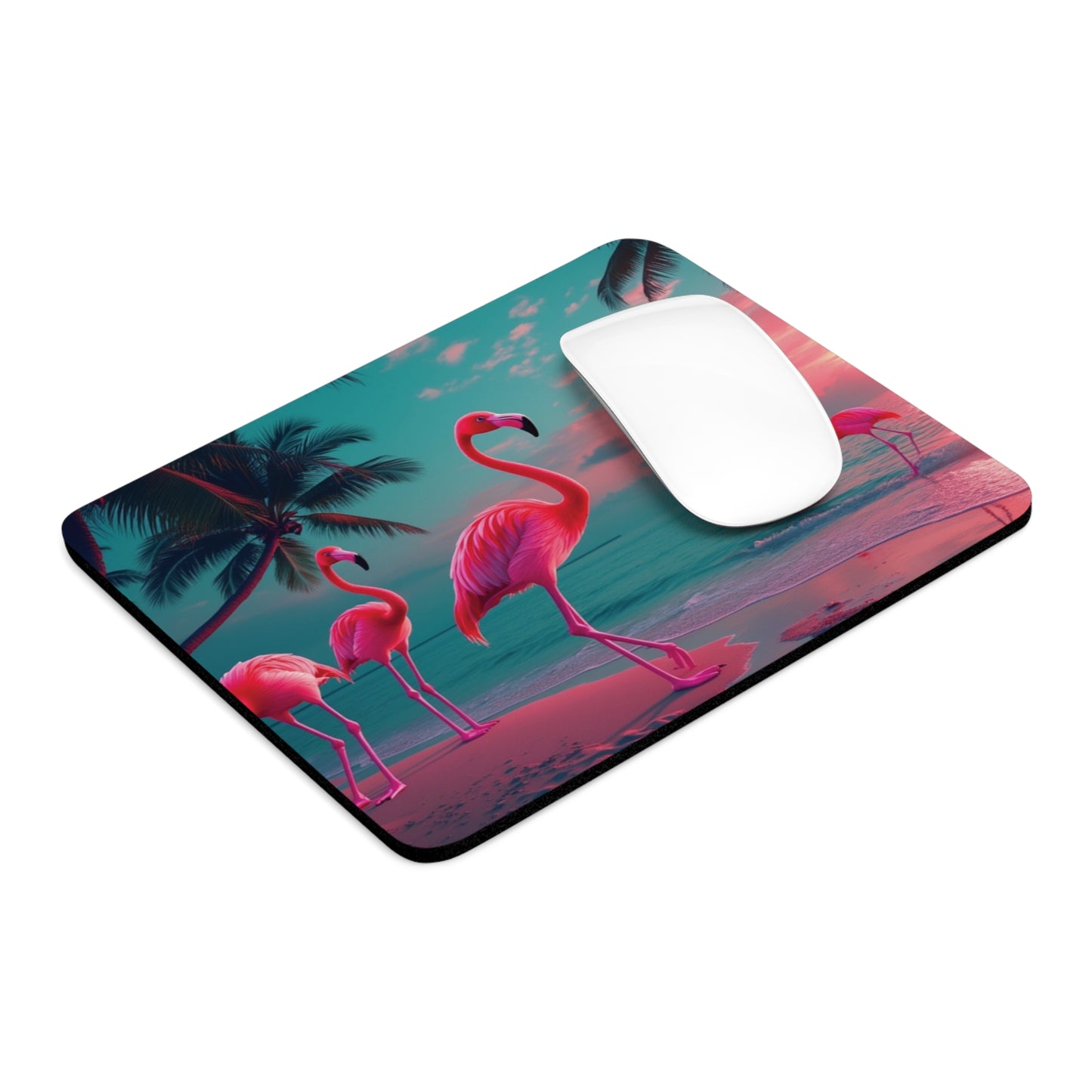Tropical Mouse Pad, 2 Shapes - Beach Vibes for Home Office & Gamer / Neon Flamingos at Night