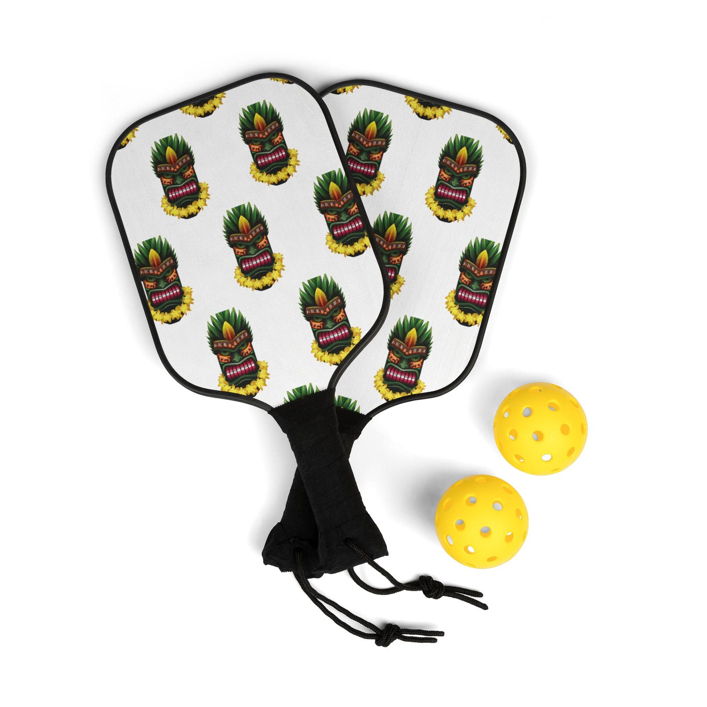 Tropical Pickleball Kit - Beach Vibe Paddles & Balls Set / Tiki Boss Kimo