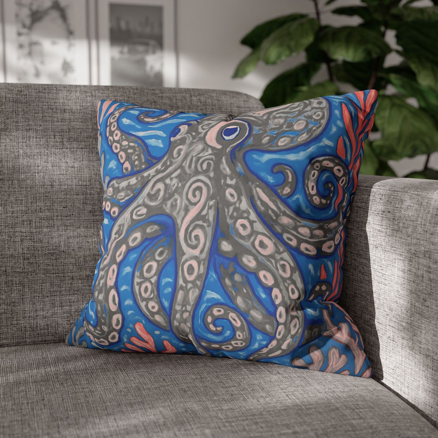 Faux Suede Square Pillowcase - Slate Kraken Joe
