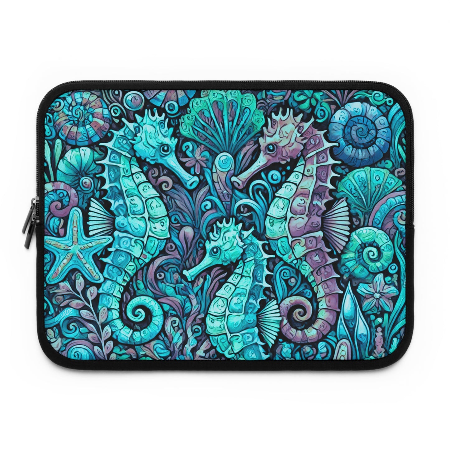 Tropical Laptop Sleeve, 5 Sizes - Perfect for Ocean Lovers & Students / Seahorse Trio, Turquoise