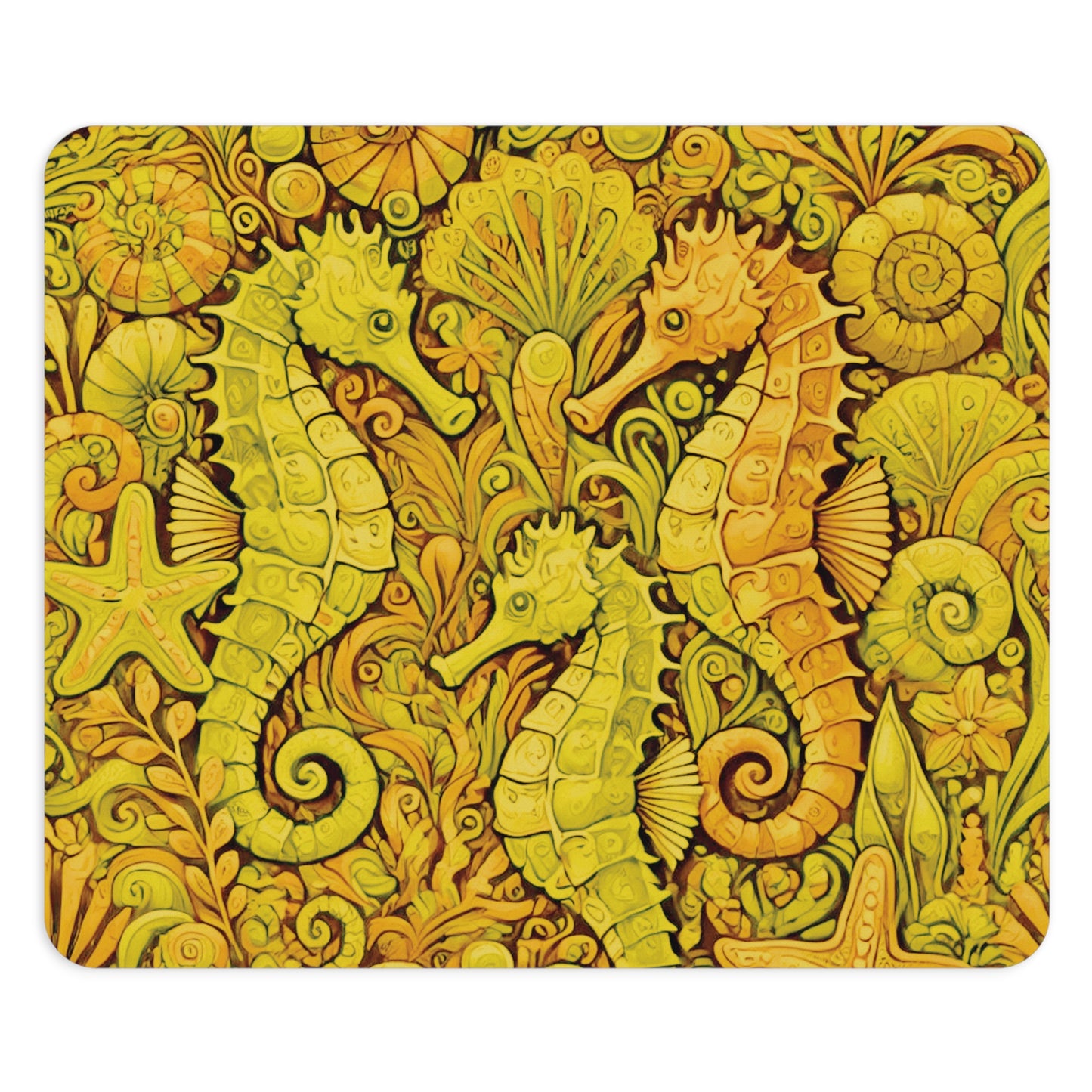 Tropical Mouse Pad, 2 Shapes - Beach Vibes for Home Office & Gamer / Seahorse Trio, Yellow