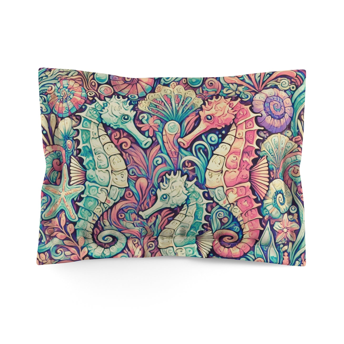 Microfiber Pillow Sham, 2 Sizes | Tropical Vibes for Relaxation / Seahorse Trio, Retro