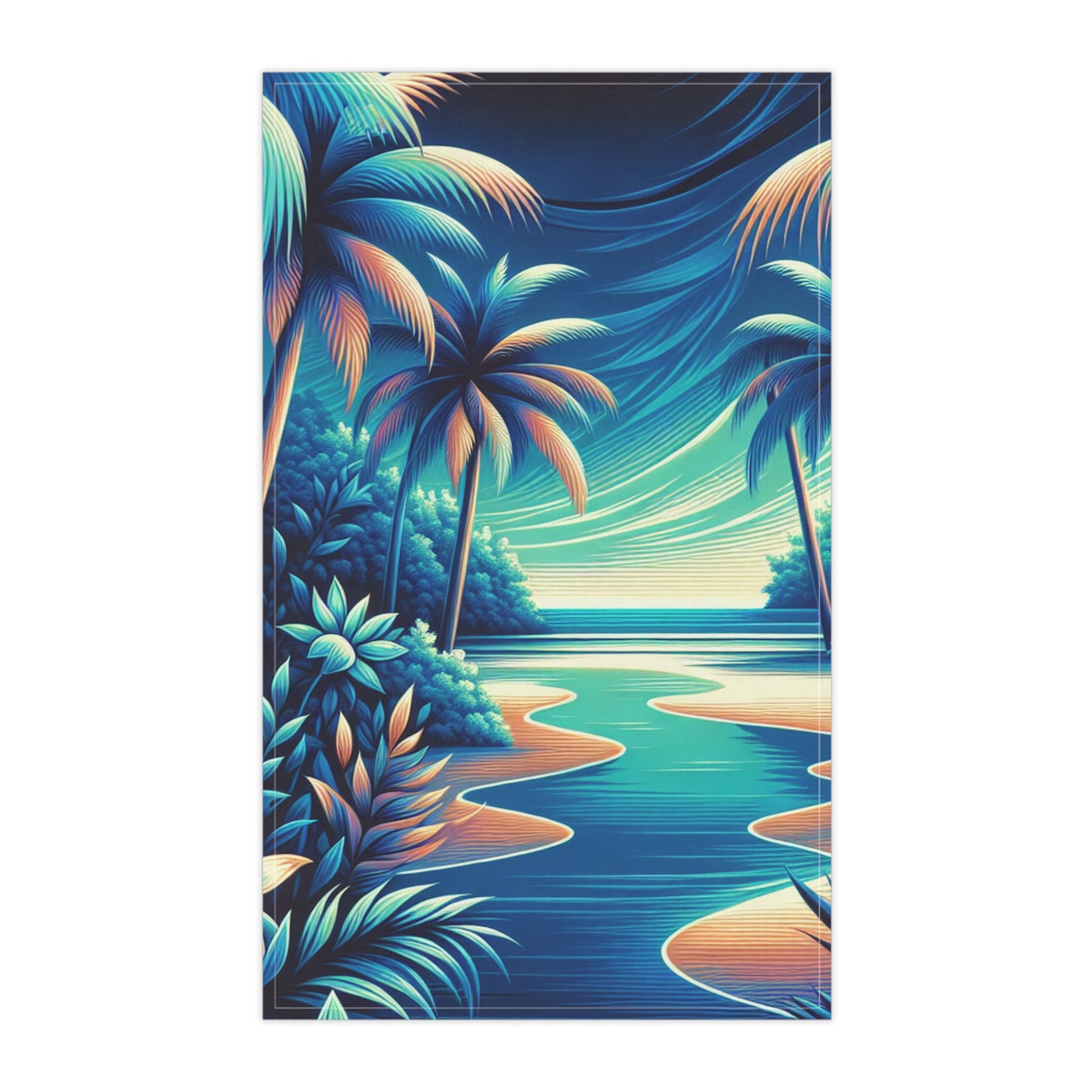 Tea Towels (cotton, poly), Neon Blues Beach