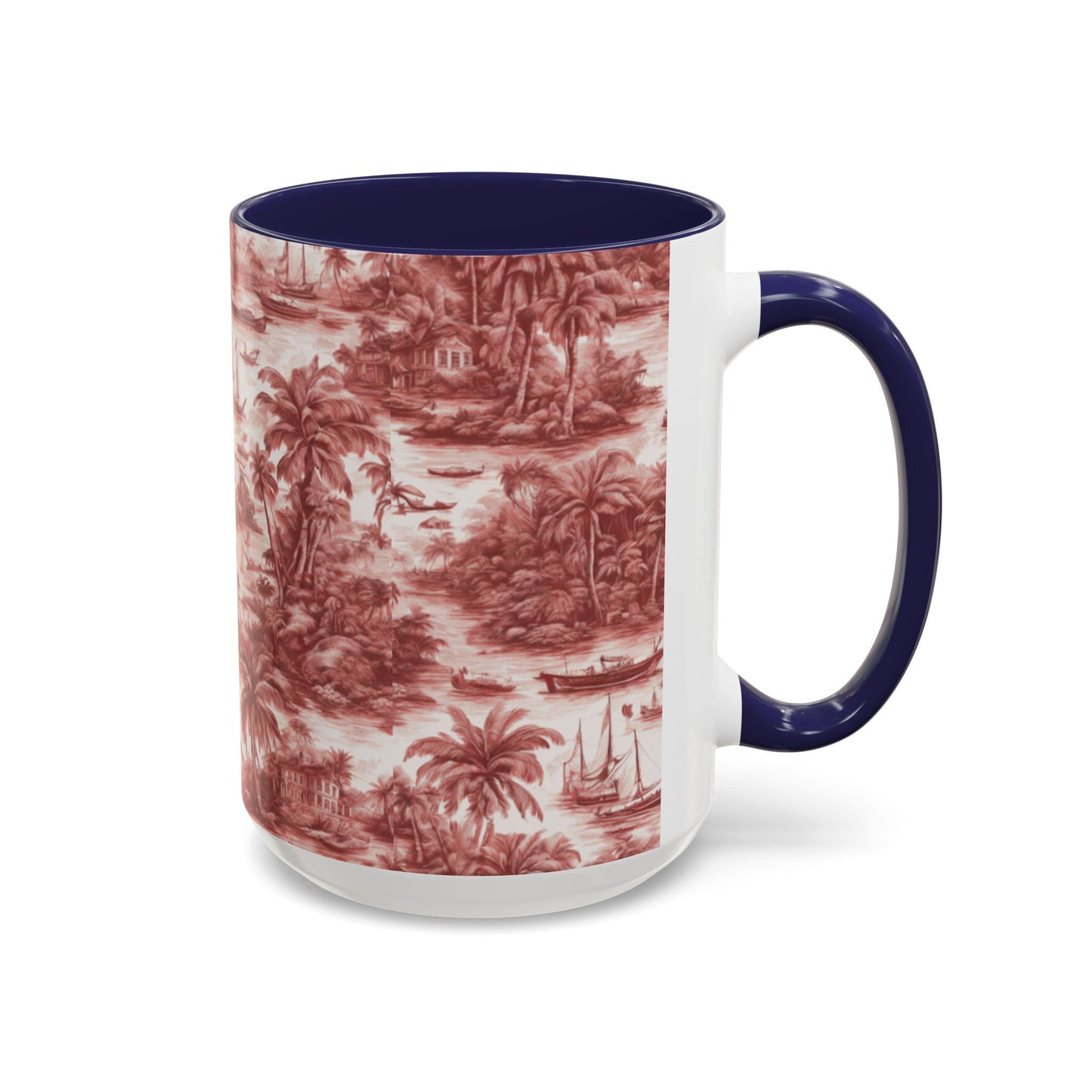 Accent Coffee Mug (11, 15oz), 8 Colors - Tropical Toile #1, russet