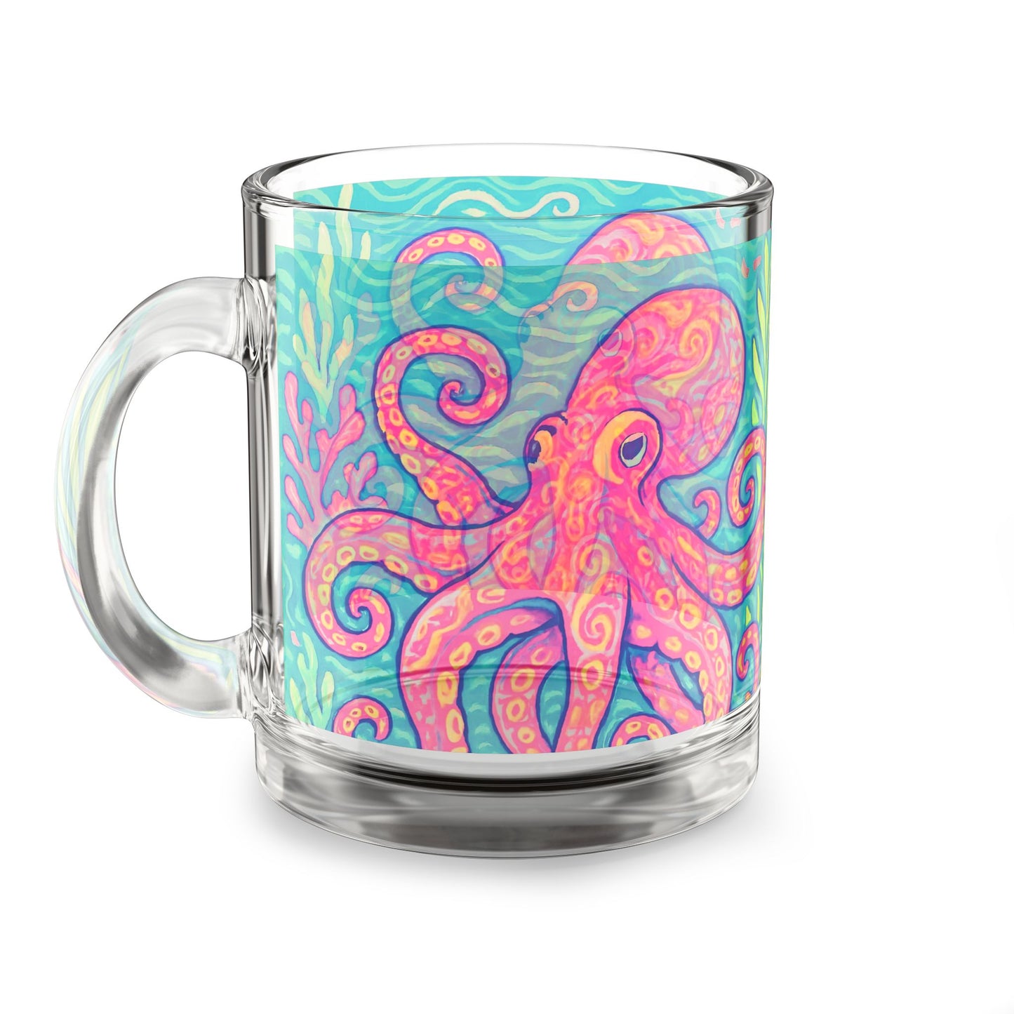 Tropical Glass Mug - 10oz Coffee Cup / Red Kraken Joe