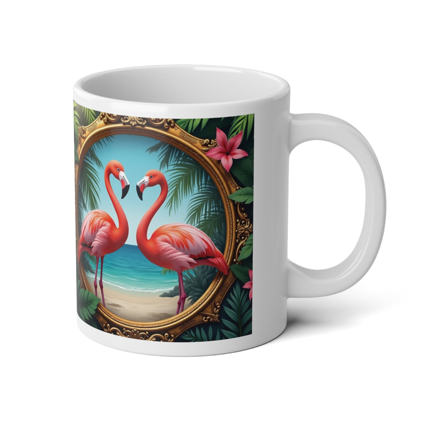 Jumbo Mug, 20oz, Framed Flamingos | Tropical Coffee Cup