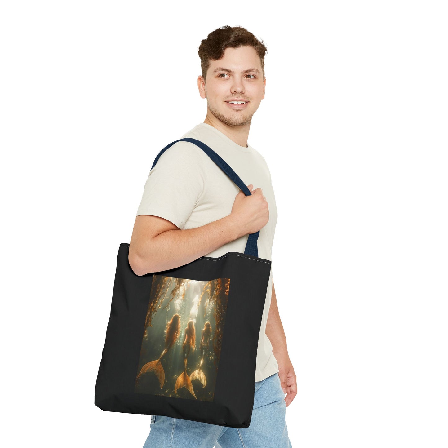 Three Mermaid Sisters, Black Tote Bag - 3 Sizes