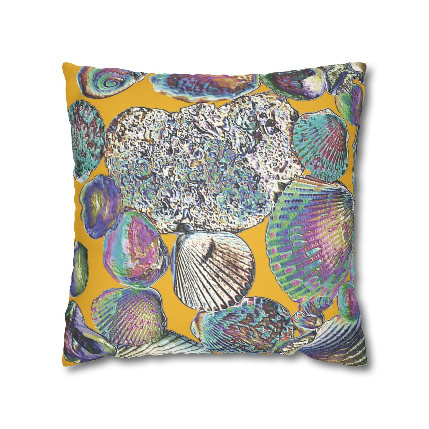 Faux Suede Square Pillowcase - Heatwave Seashell Collection, Yellow