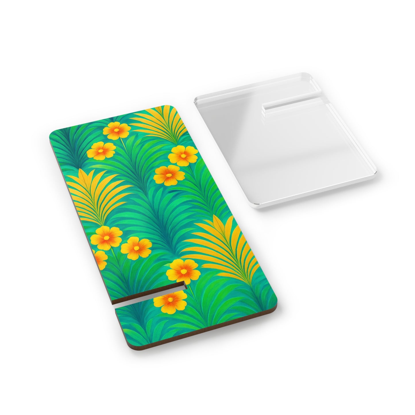 Stylish Smartphone Display Stand with Iconic Artwork - Sunrise Palms/Green