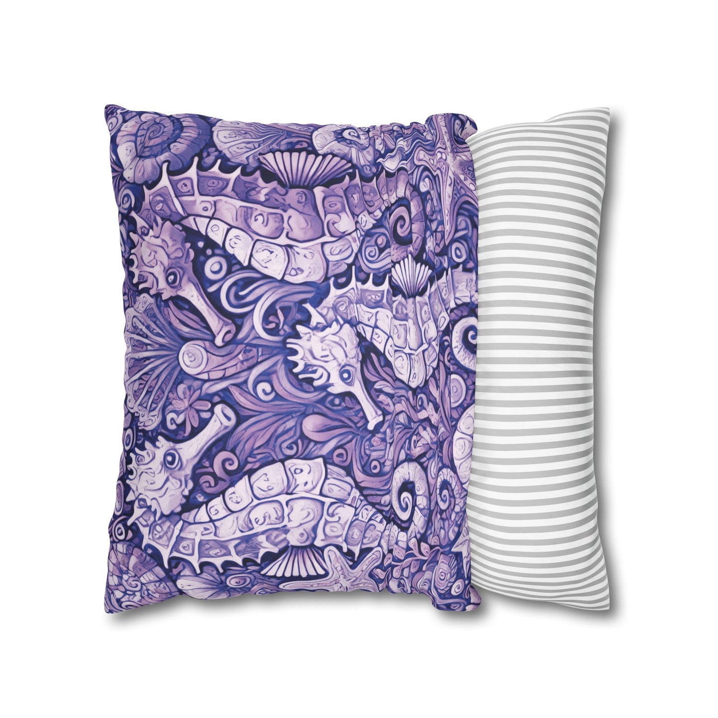Faux Suede Square Pillowcase - Seahorse Trio, Amethyst