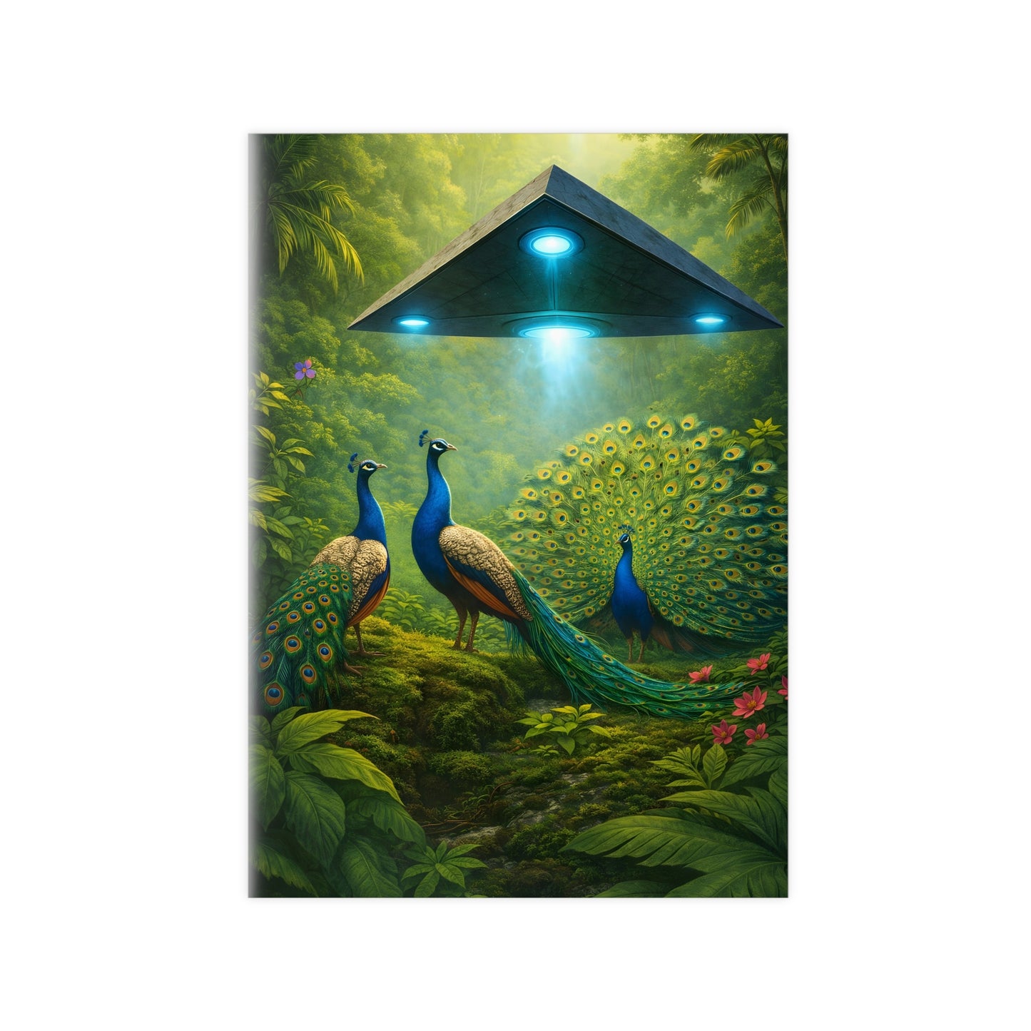 Photopaper Poster — UFO & Peacocks Sci‑Fi Wall Art
