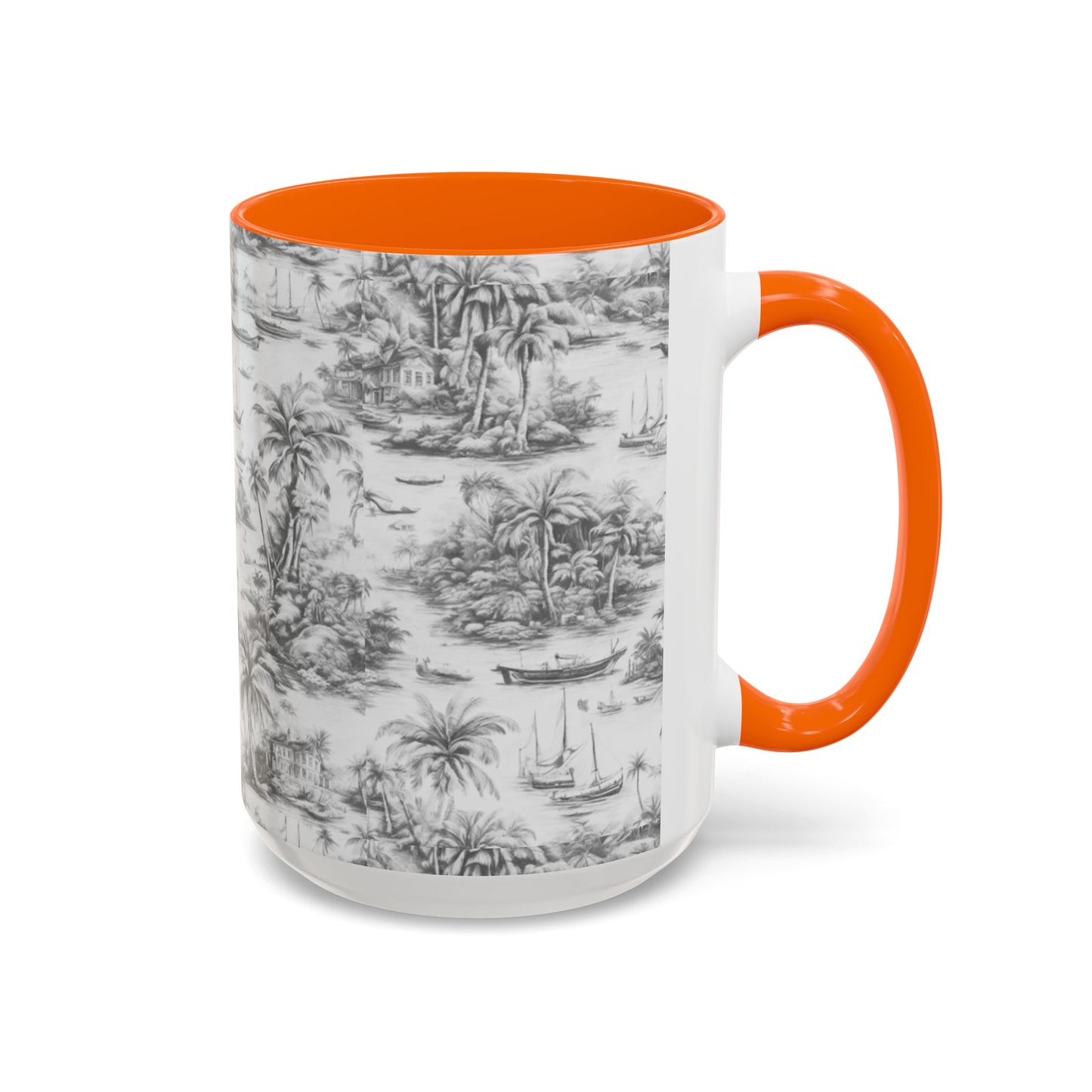 Accent Coffee Mug (11, 15oz), 8 Colors - Tropical Toile #1, soft black