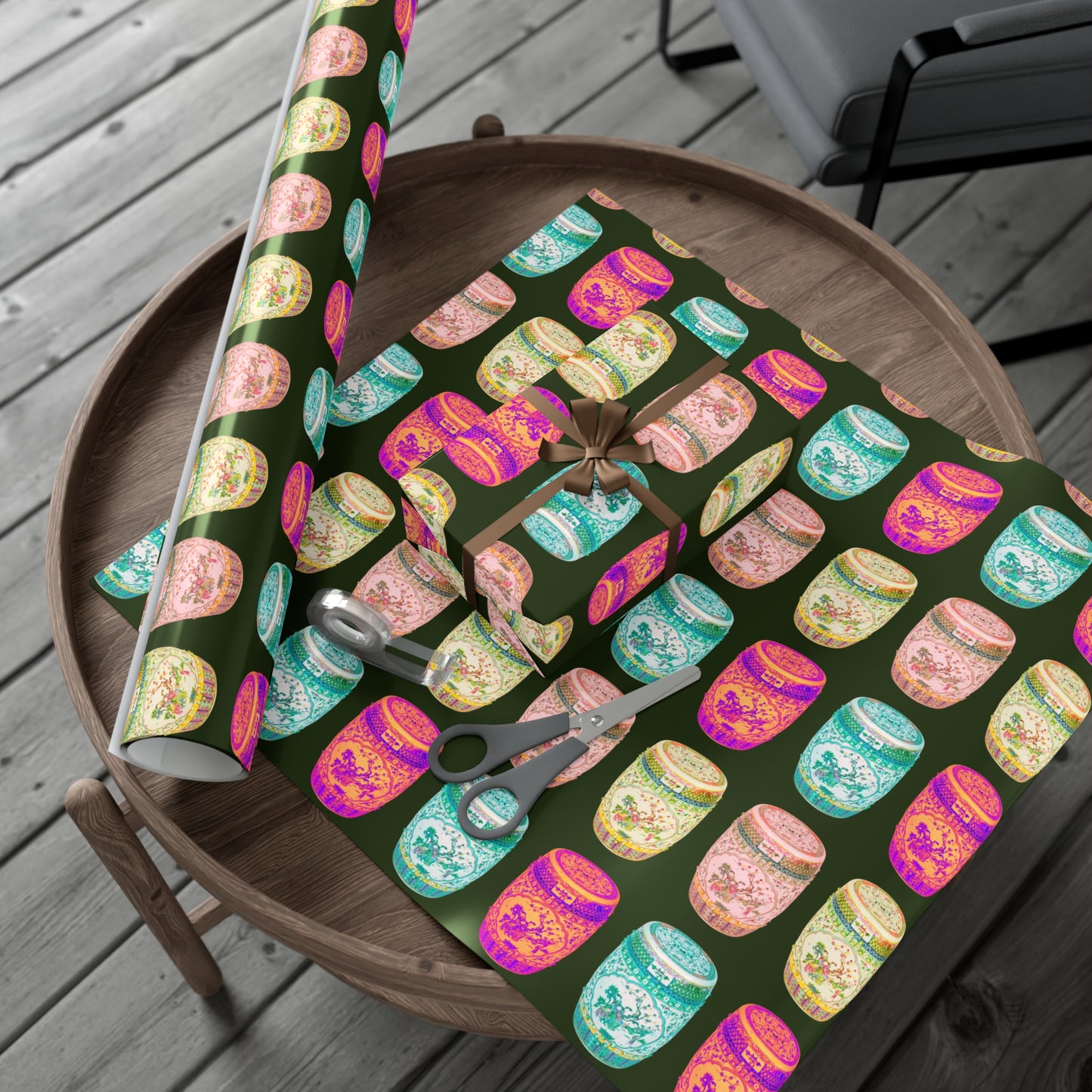 Wrapping Paper - Tropical Gift Wrap for All Occasions / 3 Sizes, 2 Finishes / Pop Art Porcelain Stools, Black