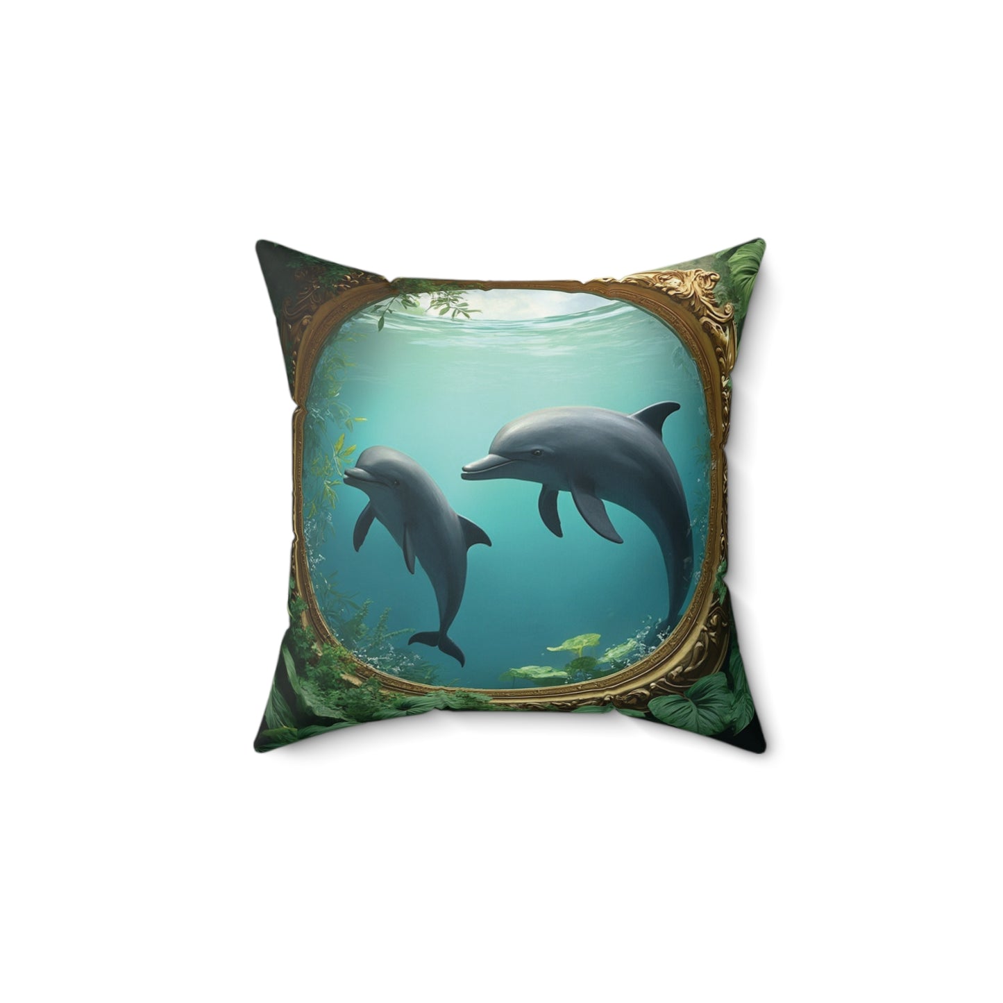 Decorative Pillow - Accent Cushion, 4 Sizes / Framed Dolphins
