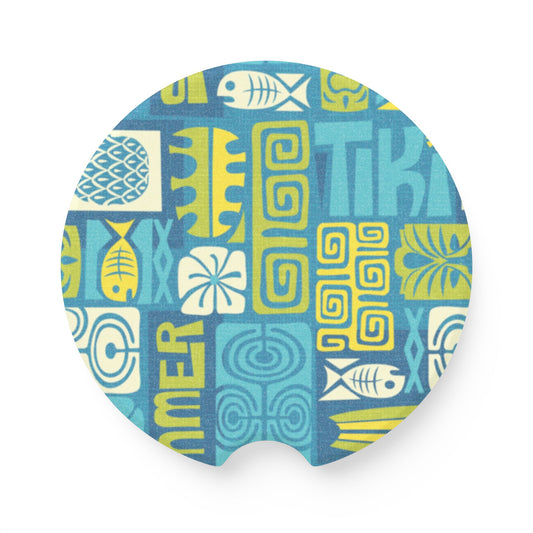 Soapstone Car Coaster - Tiki Poster Blue