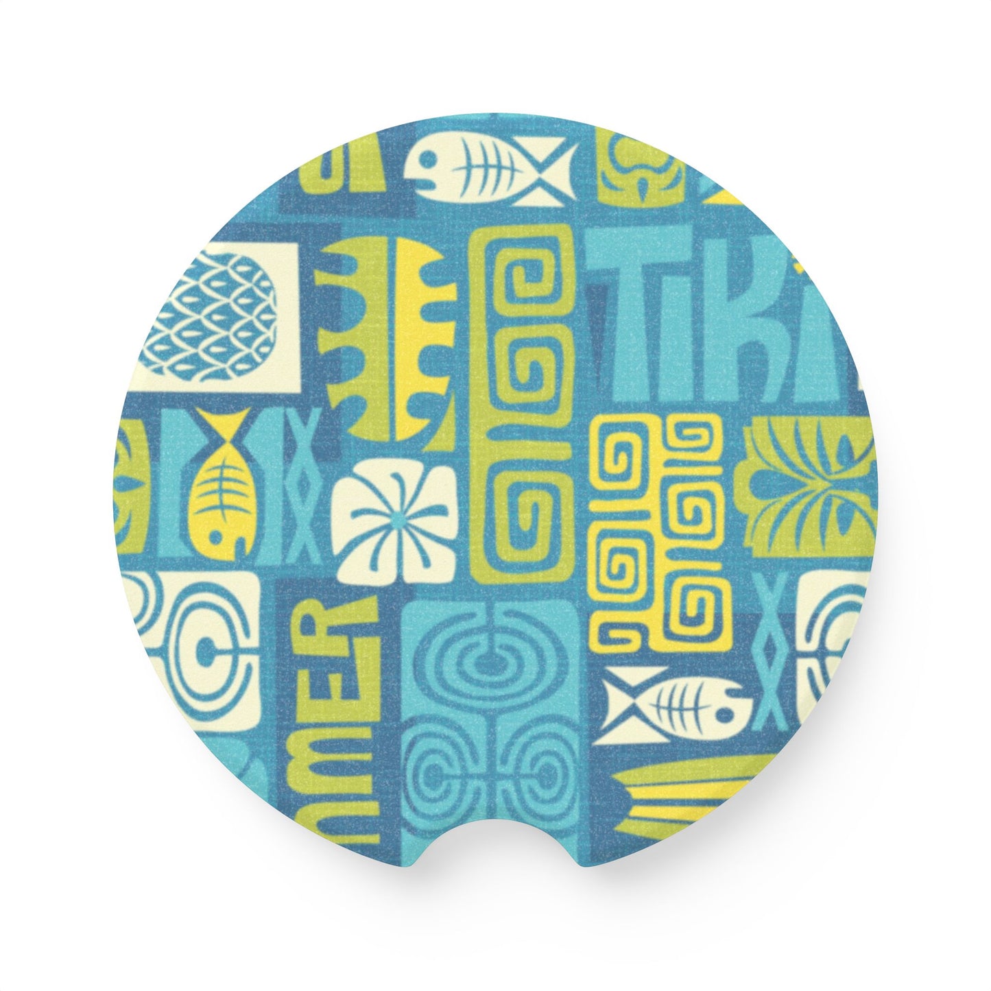 Soapstone Car Coaster - Tiki Poster Blue