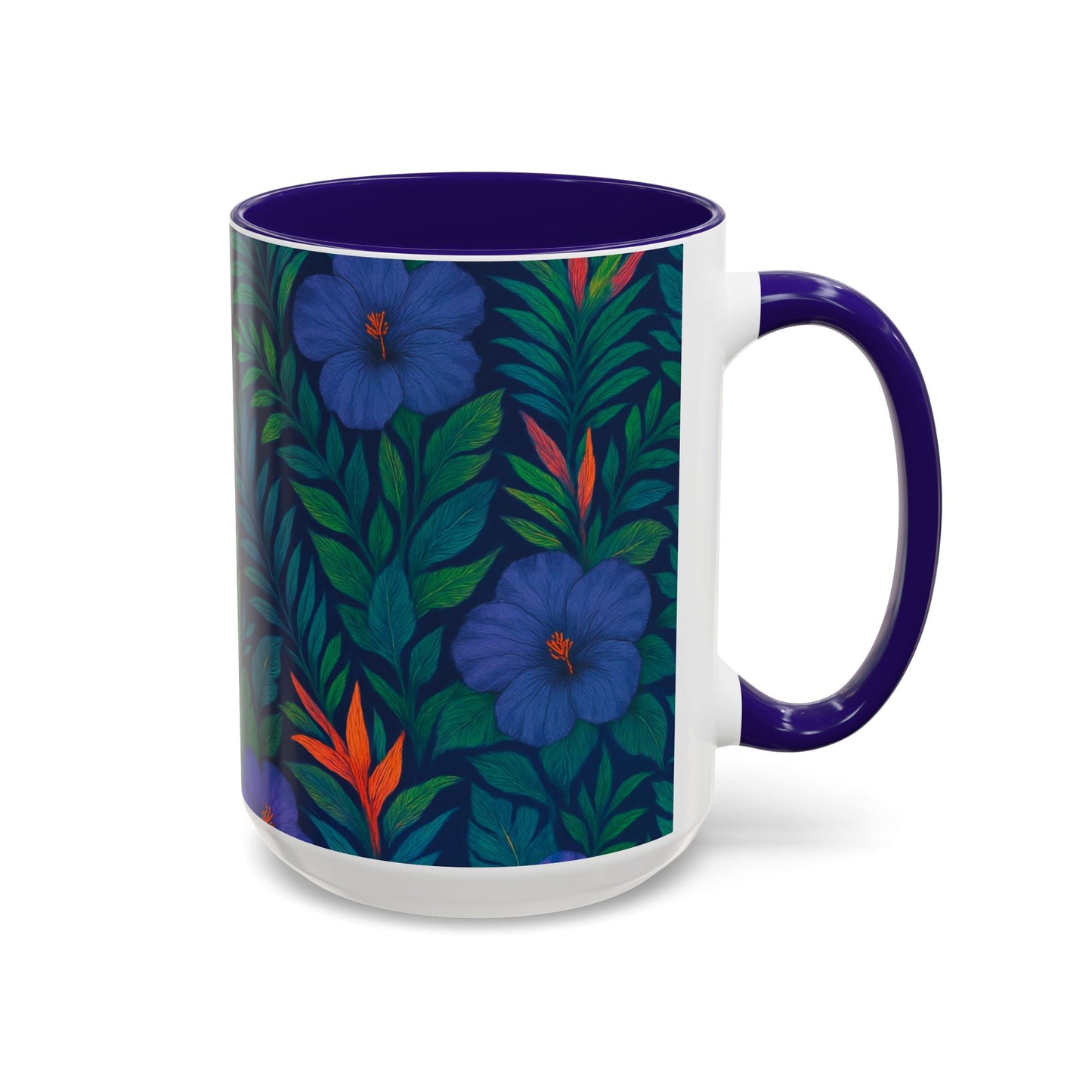 Vibrant Floral Coffee Mug - 11oz & 15oz / Midnight Flower Coral