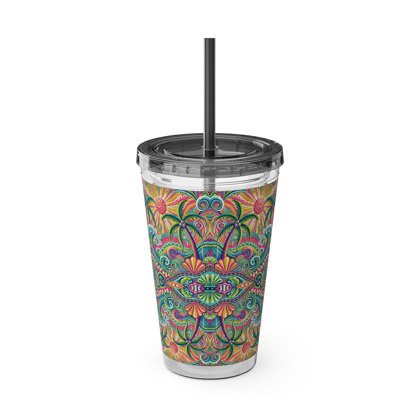 Tropical Tumbler with Straw | 16oz Colorful Travel Cup / Kaleido Bay