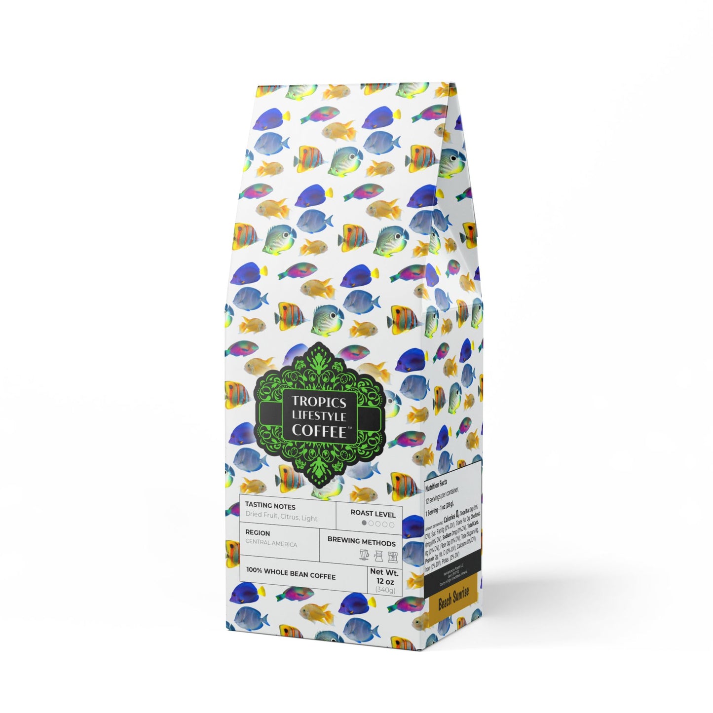 Beach Sunrise Blend™ (Light Roast) Specialty Grade Craft Coffee / School of Fish, White