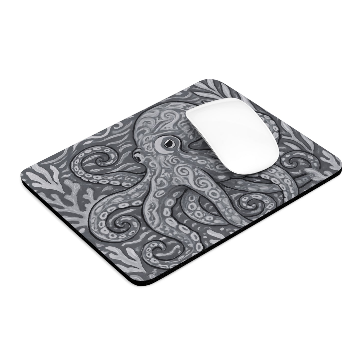 Tropical Mouse Pad, 2 Shapes - Beach Vibes for Home Office & Gamer / Octopus Kraken Joe, Noir