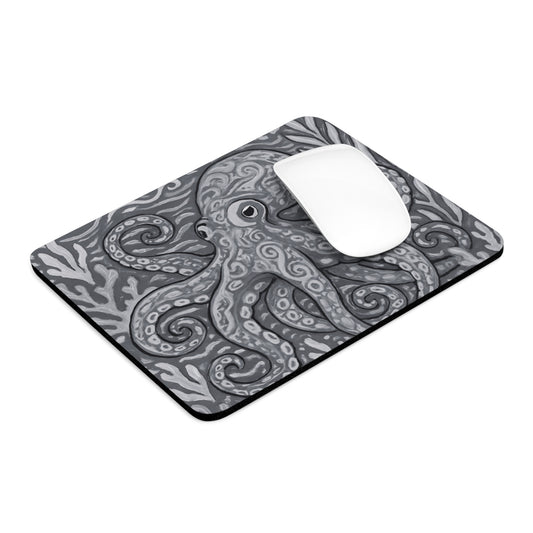 Tropical Mouse Pad, 2 Shapes - Beach Vibes for Home Office & Gamer / Octopus Kraken Joe, Noir