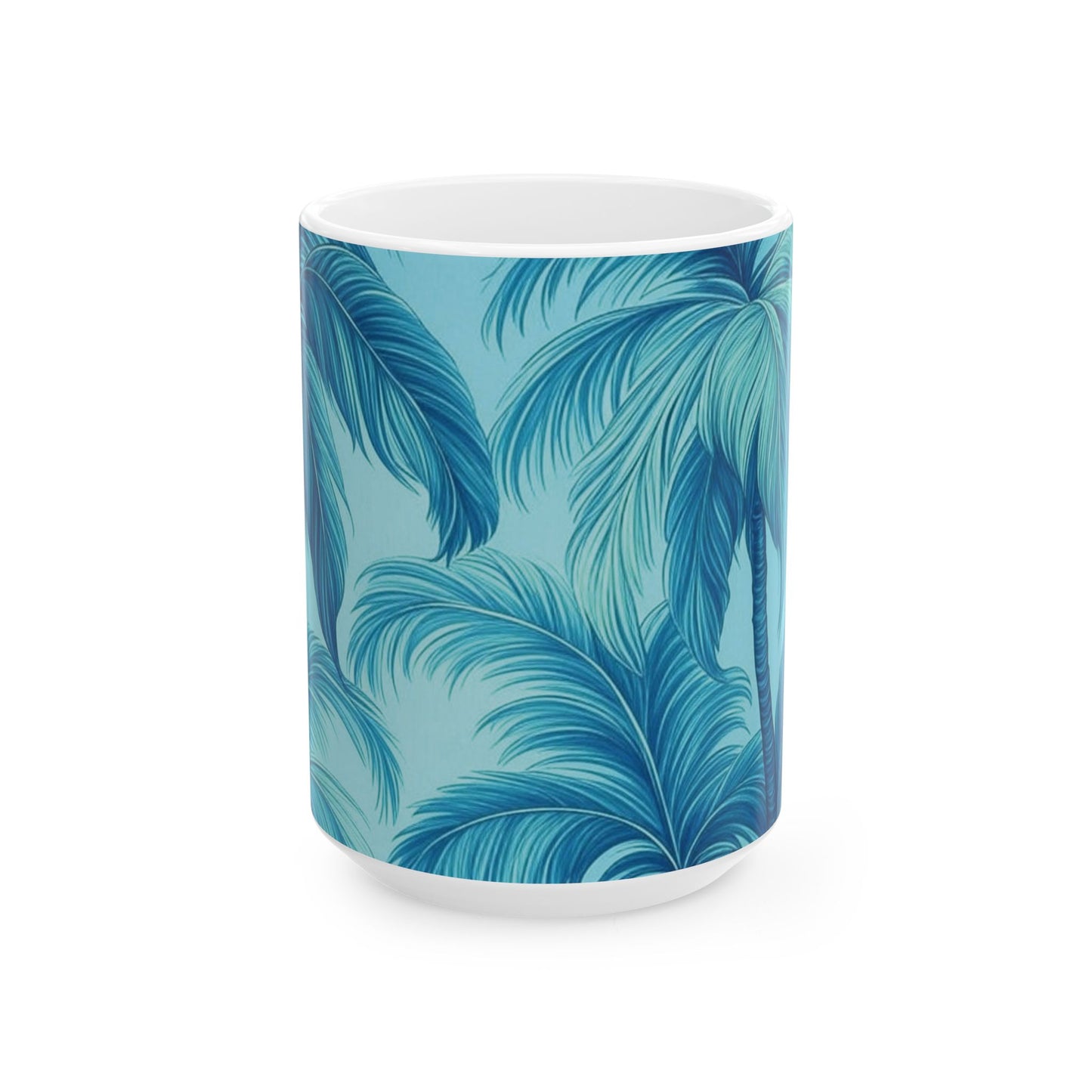 Ceramic White Mug - 11oz & 15oz, Azure Palms