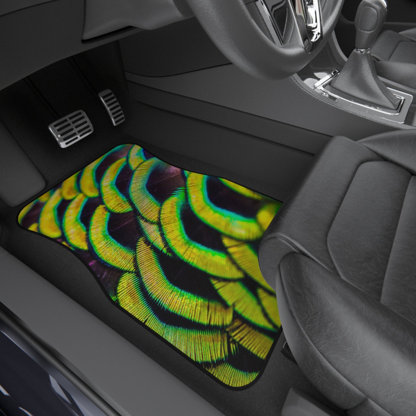 Tropical Yellow Peacock Feathers Front Car Mats - SET of 2