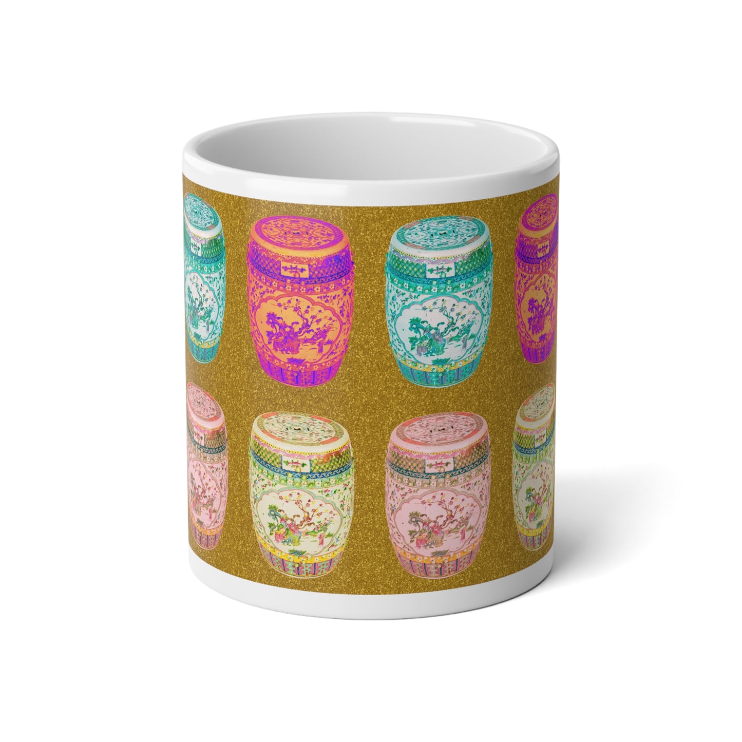 Jumbo Mug, 20oz, Pop Art Porcelain Stools, Gold | Tropical Coffee Cup